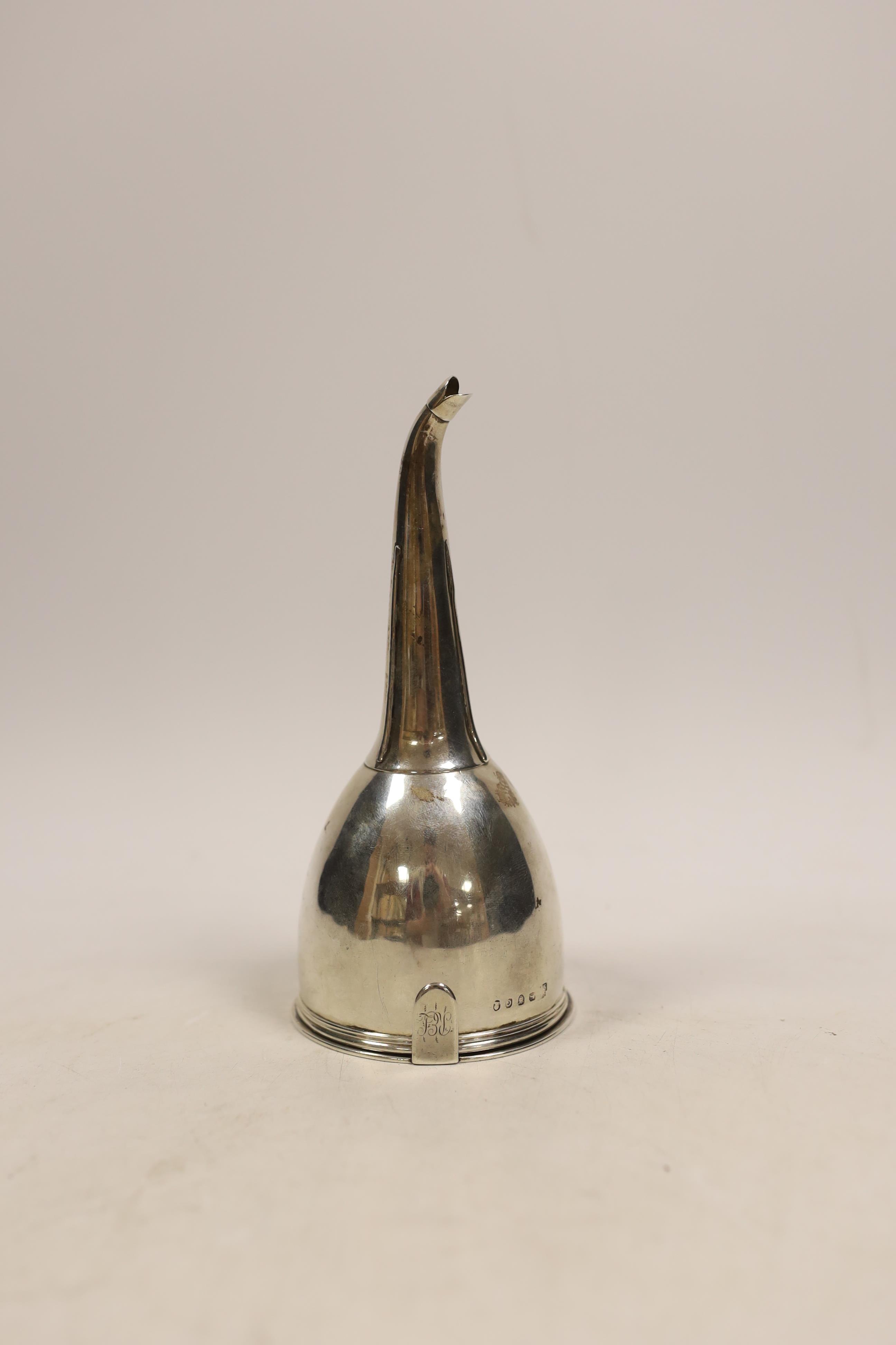 A George III silver wine funnel with muslin ring, Robert & Samuel Hennell, London, 1802, 16.5cm.